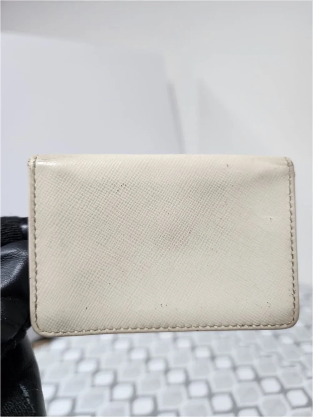 Authentic PRADA Nano Saffiano Leather Card Holder/Wallet Off-White
